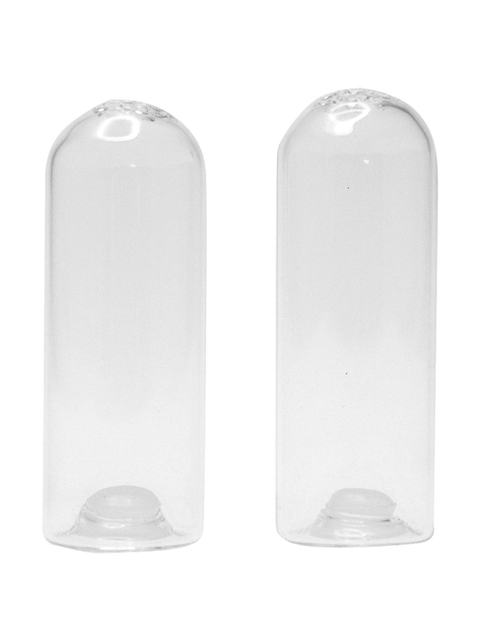 Salero y pimentero de vidrio Cylindre, 2 uds., Vidrio, Transparente, Ø 4 x Al 10 cm