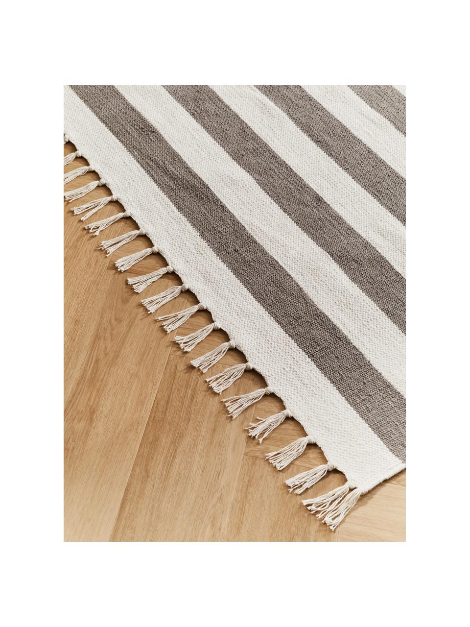 Tappeto a righe in cotone grigio/bianco tessuto a mano Blocker, 100% cotone certificato GRS, Grigio, Larg. 200 x Lung. 300 cm (taglia L)