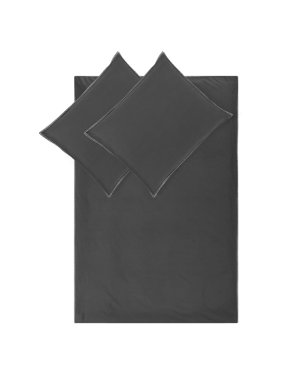 Perkal dekbedovertrek Wellington met bijgesneden naad, Weeftechniek: perkal, Antraciet, 240 x 220 cm + 2 kussenhoezen 60 x 70 cm