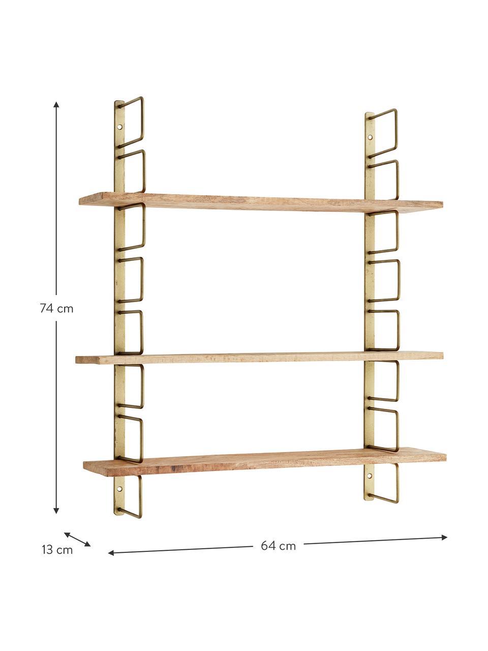 Półka ścienna z metalu i drewna Reggio, Stelaż: metal powlekany, Odcienie mosiądzu, drewno mangowe, S 64 x W 74 cm