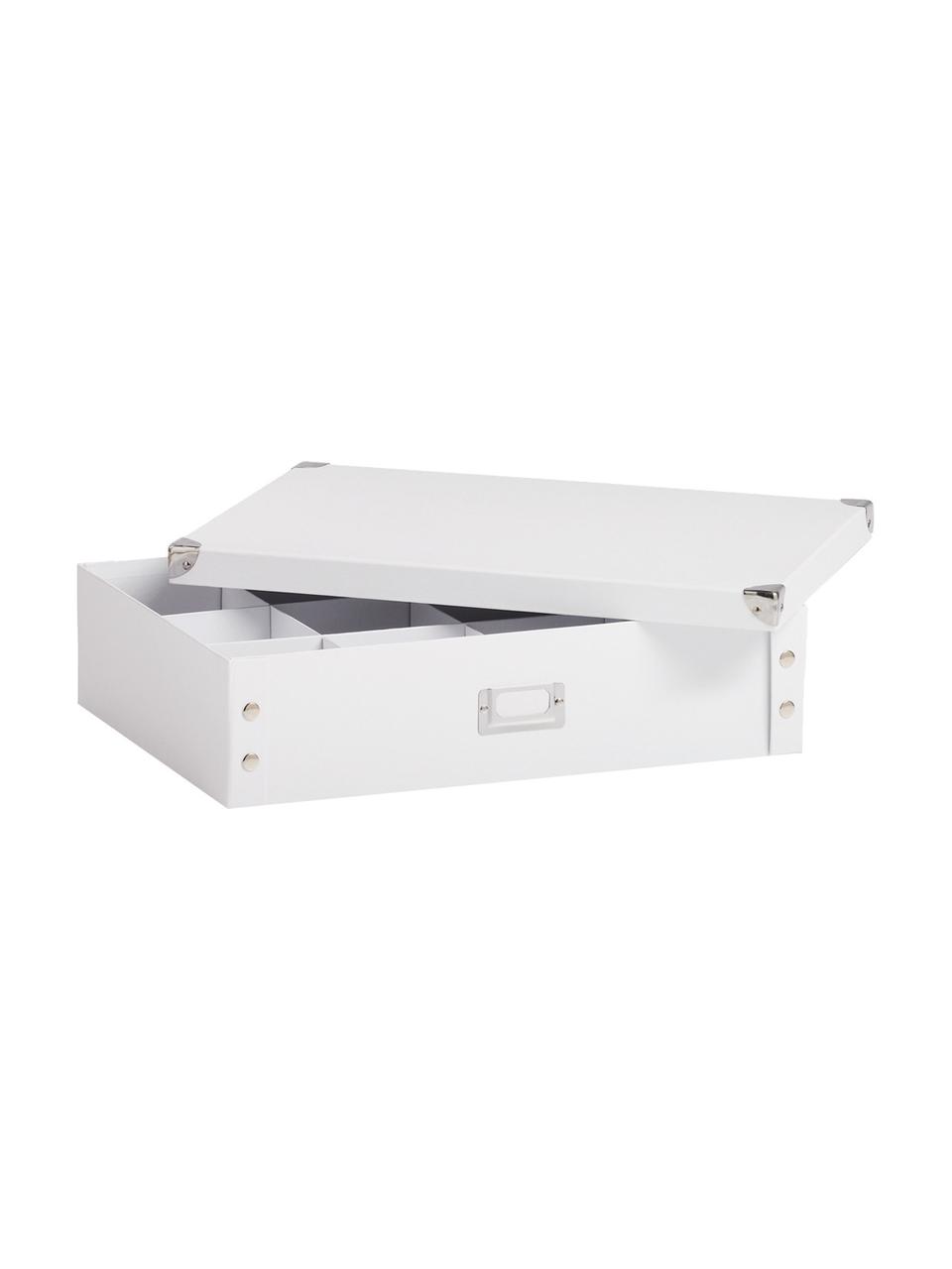 Aufbewahrungsbox Karo, Papier, Pappe, Metall, Weiß, B 45 x H 11 cm