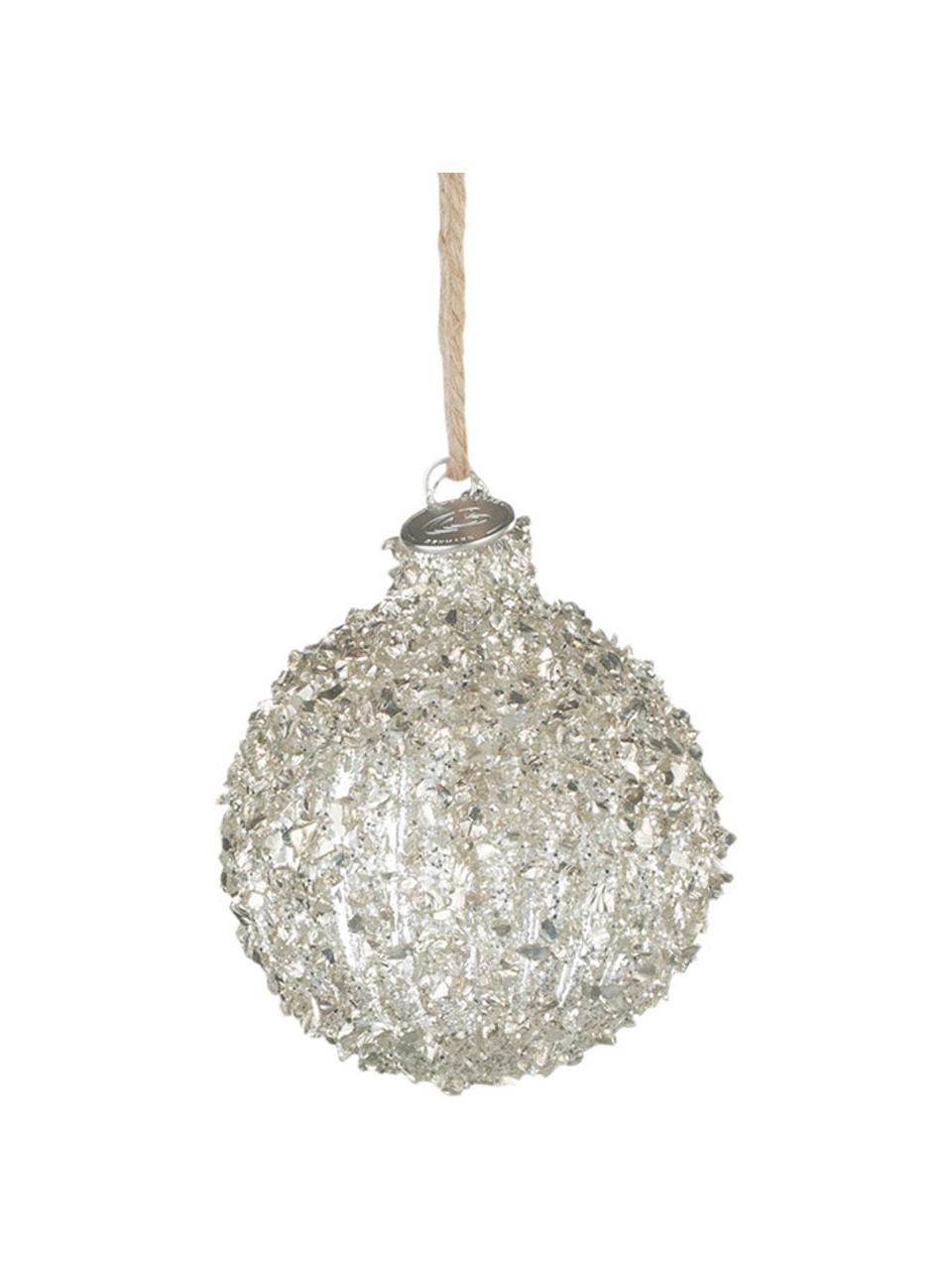 Kerstballen Merya, 2 stuks, Ophanglus: jute, Zilverkleurig, Ø 8 cm