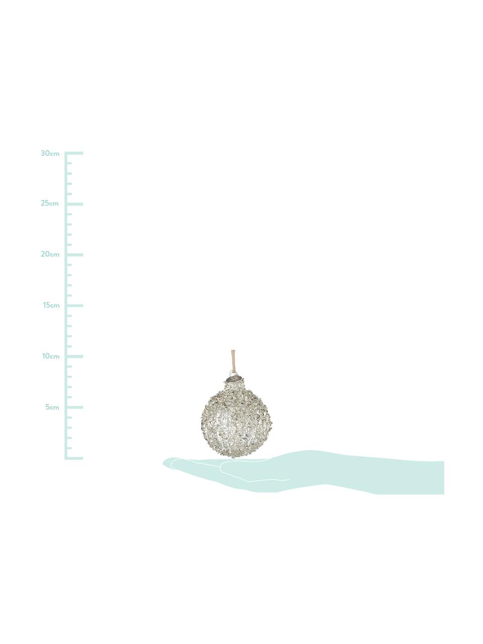 Kerstballen Merya, 2 stuks, Ophanglus: jute, Zilverkleurig, Ø 8 cm