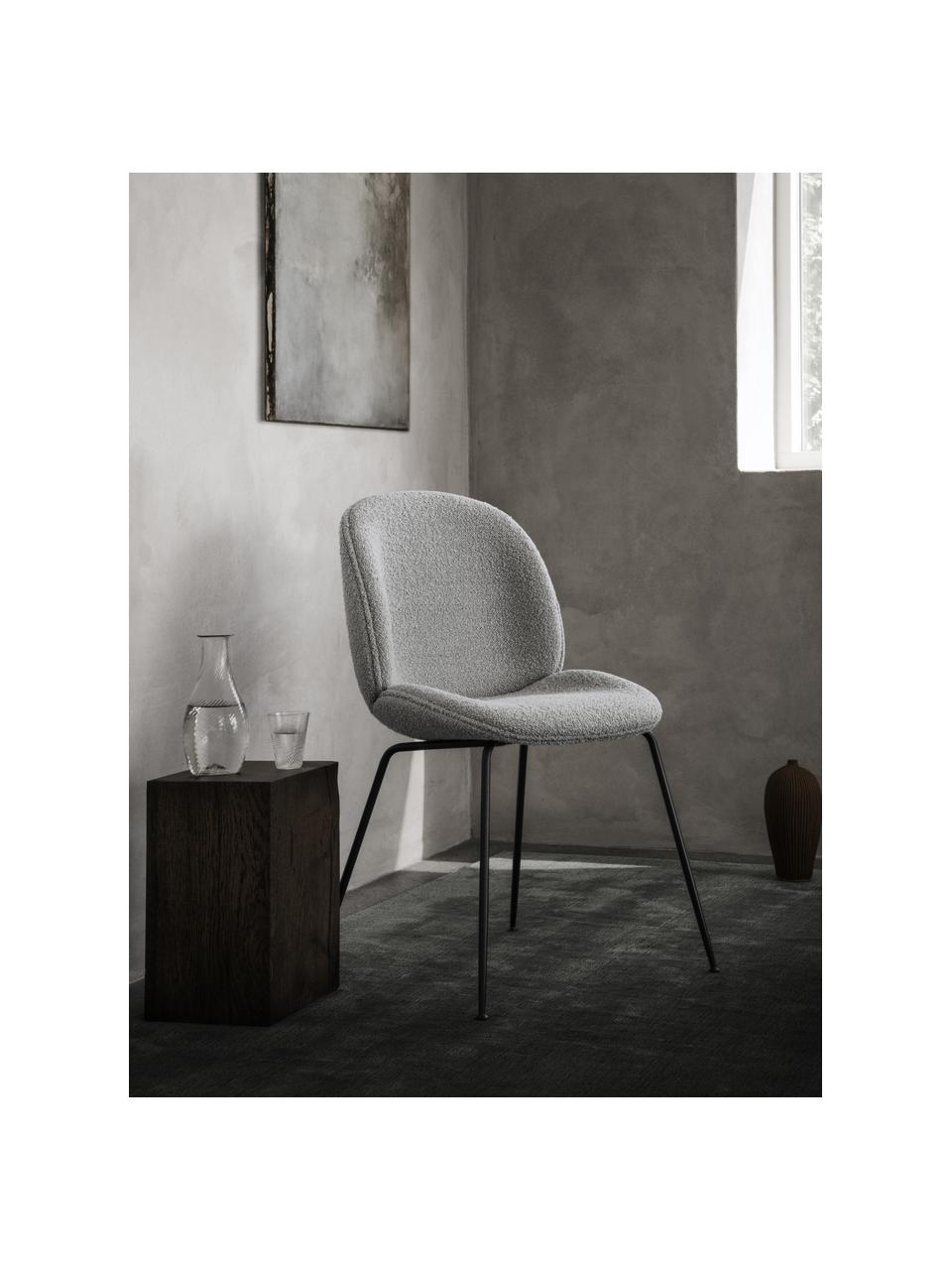 Gestoffeerde stoel Beetle, Bekleding: 100% polyester, Poten: gecoat staal, Geweven stof lichtgrijs, zwart mat, B 56 x D 58 cm