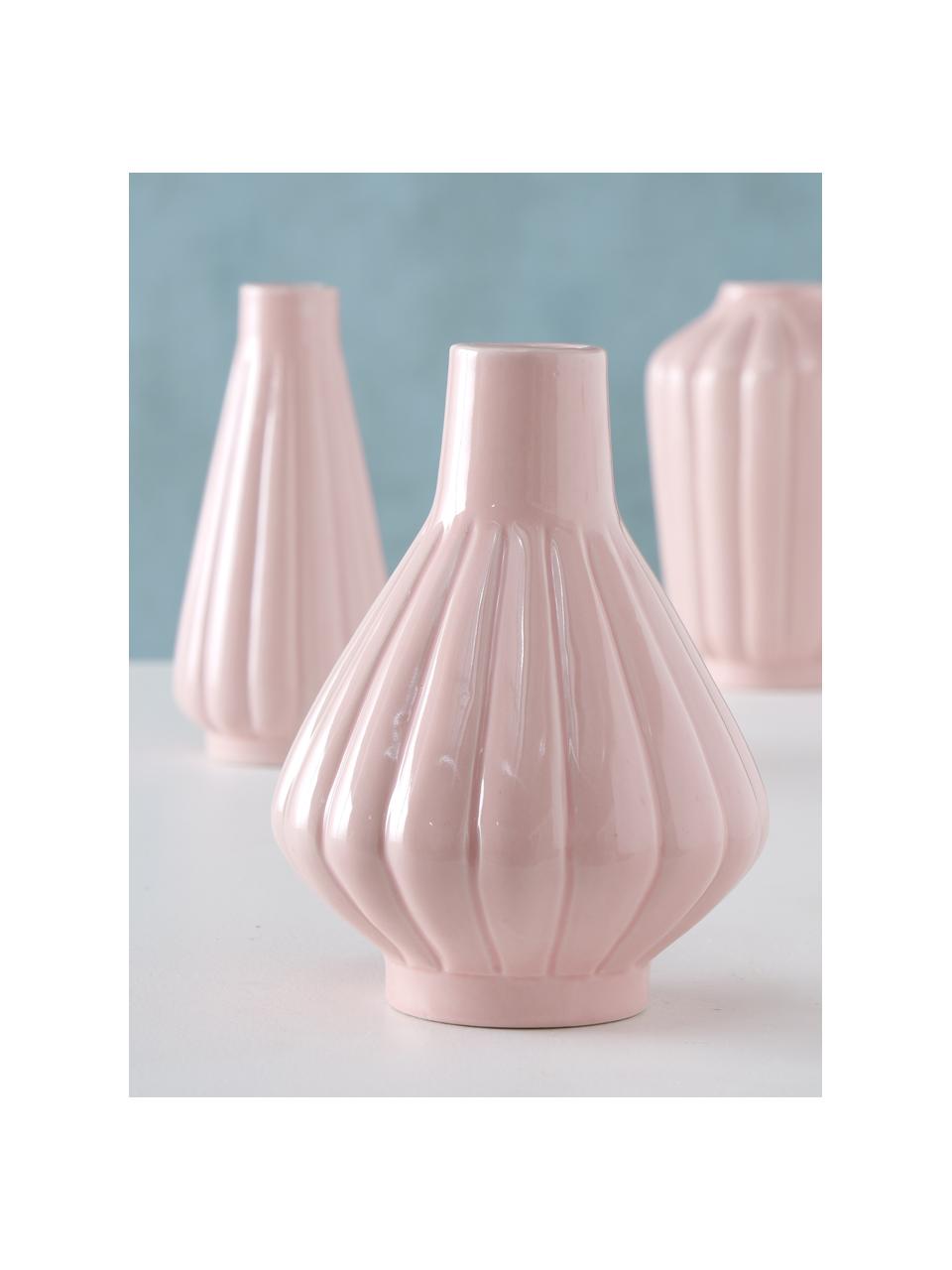 Komplet wazonów z kamionki Samyra, 3 elem., Kamionka, Blady różowy, Ø 11 x W 18 cm