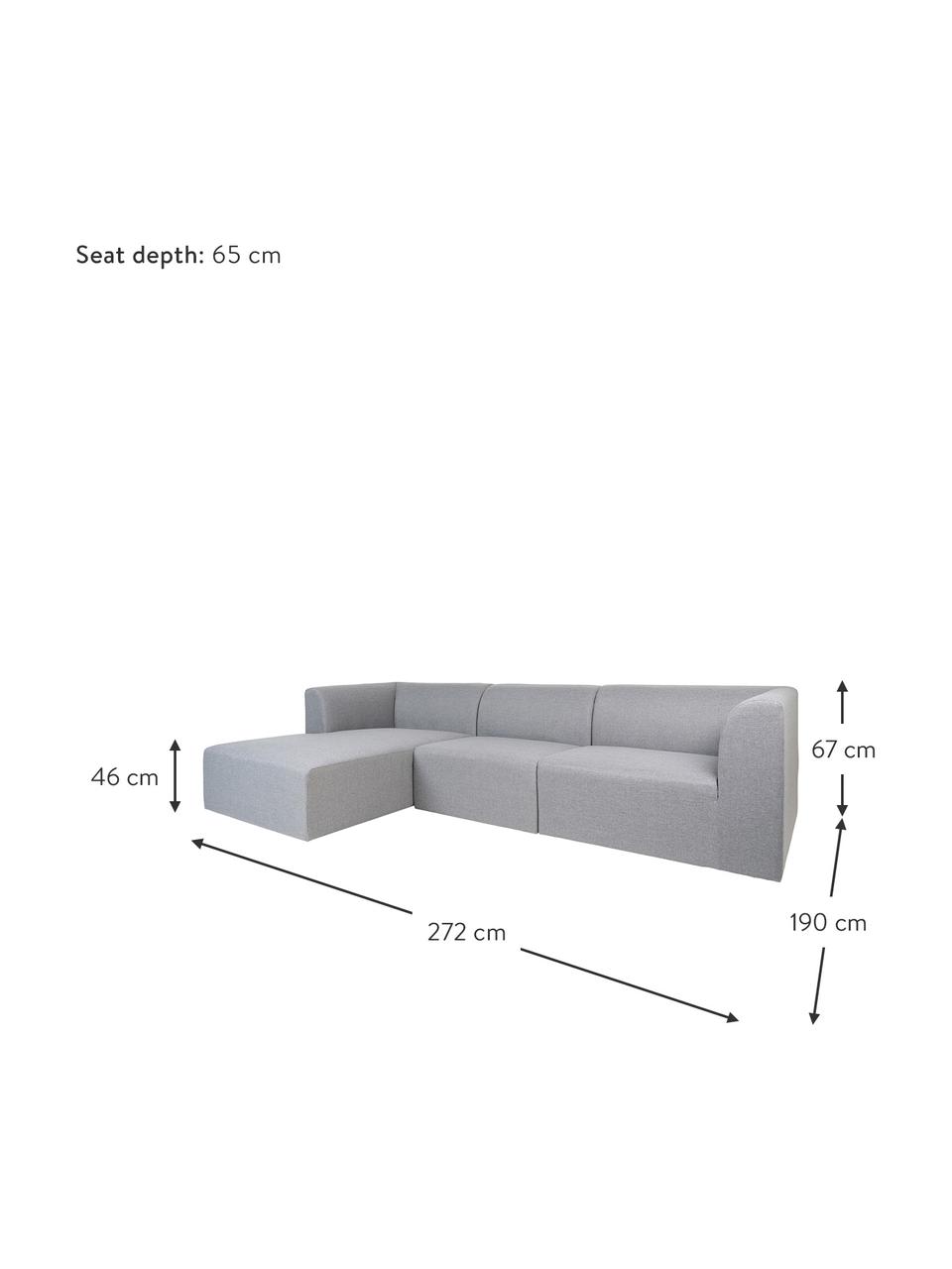 Divano angolare in tessuto grigio Alba, Rivestimento: poliestere Il rivestiment, Sottostruttura: legno di quercia, legno d, Grigio, Larg. 272 x Prof. 190 cm