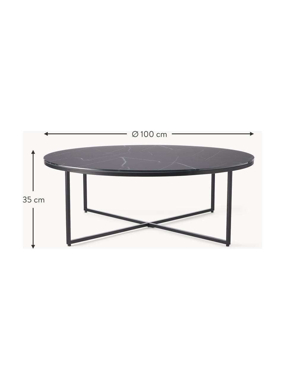 Okrúhly XL konferenčný stolík so sklenenou doskou Antigua, Mramorovaná čierna, Ø 100 cm