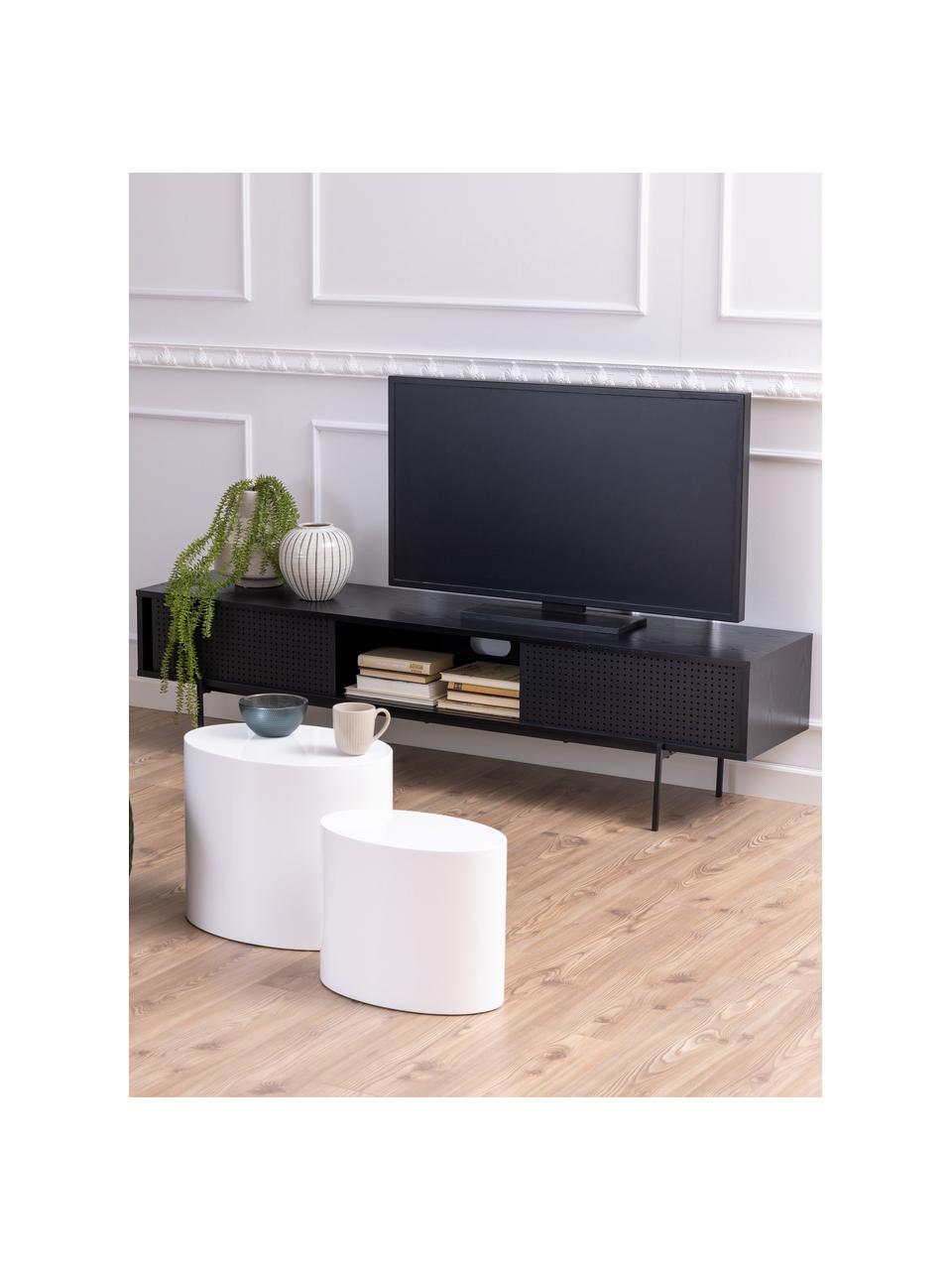 Tv-meubel Angus, Frame: MDF, melamine bekleed, Poten: gepoedercoat metaal, Hout, zwart gelakt, B 180 cm x H 44 cm
