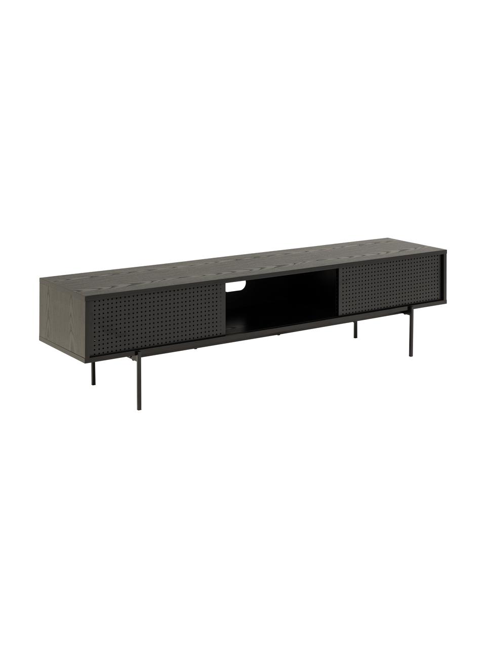 Mobile TV Angus, Piedini: metallo verniciato a polv, Legno, nero verniciato, Larg. 180 x Alt. 44 cm