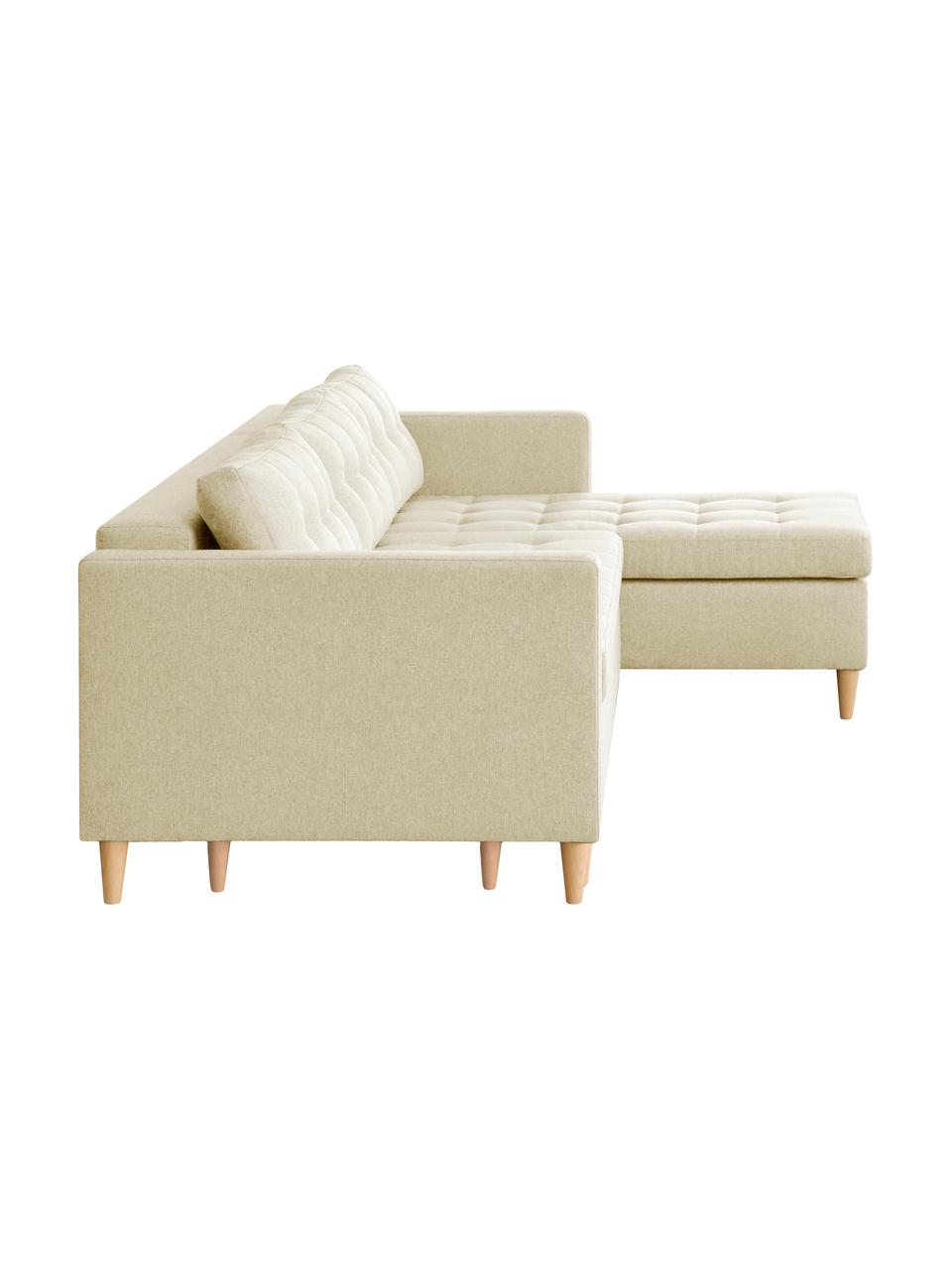 Ecksofa Fandy in Beige mit Schlaffunktion, ausklappbar, Bezug: Polyester Der strapazierf, Korpus: Massivholz, Spanplatte, Füße: Buchenholz, Webstoff Beige, B 223 x T 69 cm, Eckteil rechts