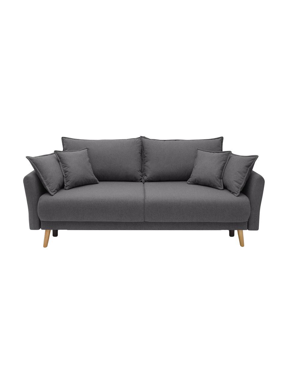 Sofa z funkcja spania i miejscem do przechowywania Mia (3-osobowa), Tapicerka: kaszmir, Nogi: drewno bukowe, Ciemny szary, S 228 x G 102 cm