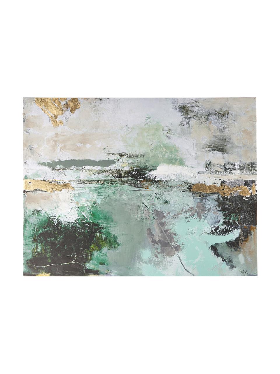 Impression sur toile peinte à la main Hillside, Multicolore, larg. 120 x haut. 90 cm