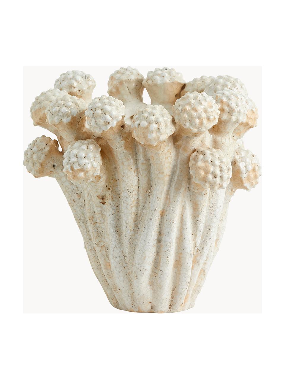 Handgefertigte Design-Vase Fungi, H 19 cm, Keramik, Off White, Ø 21 x H 19 cm