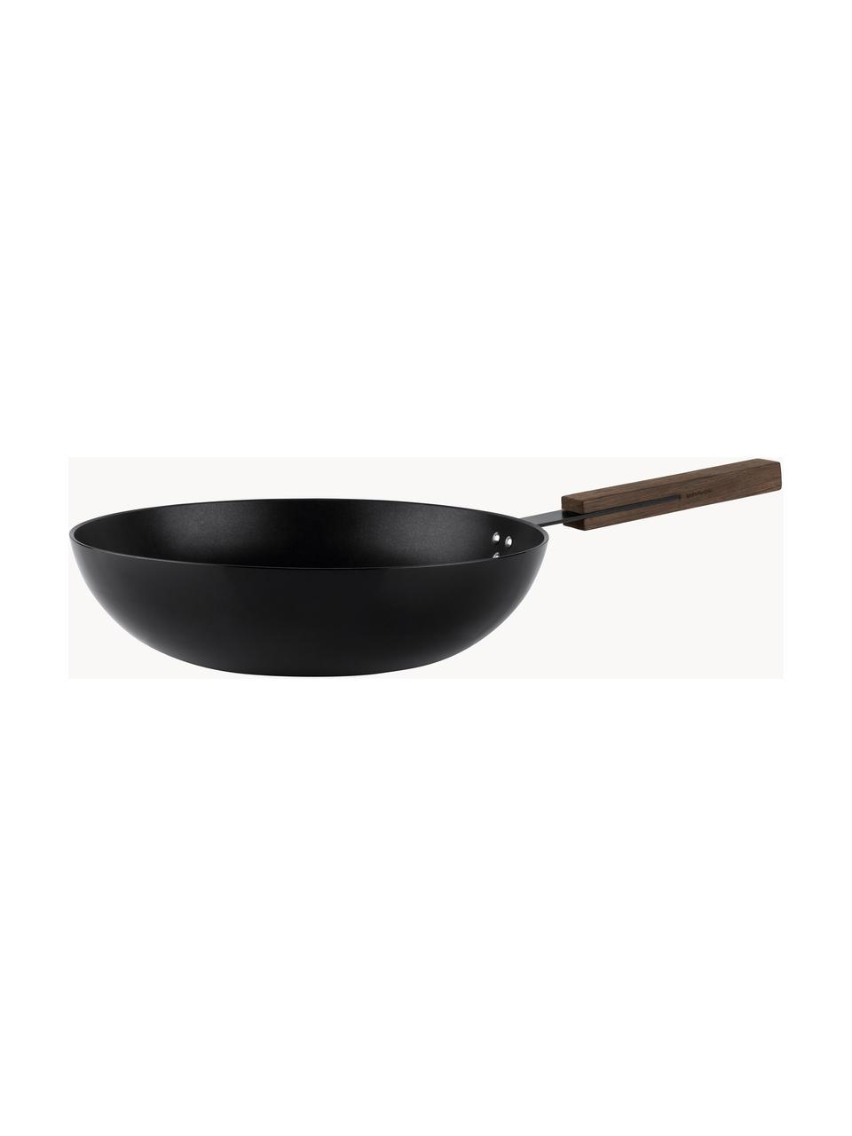 Wok z powłoką zapobiegającą przywieraniu Black, Czarny, ciemne drewno naturalne, Ø 32 x W 9 cm