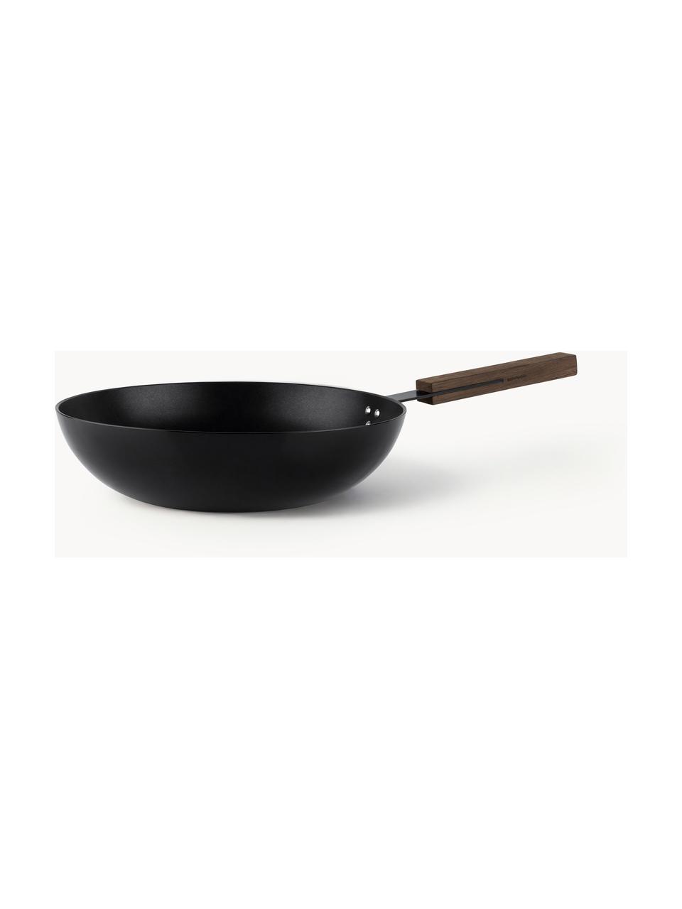 Wok Black mit Antihaftbeschichtung, Griff: Wengeholz, Schwarz, Dunkles Holz, Ø 32 x H 9 cm