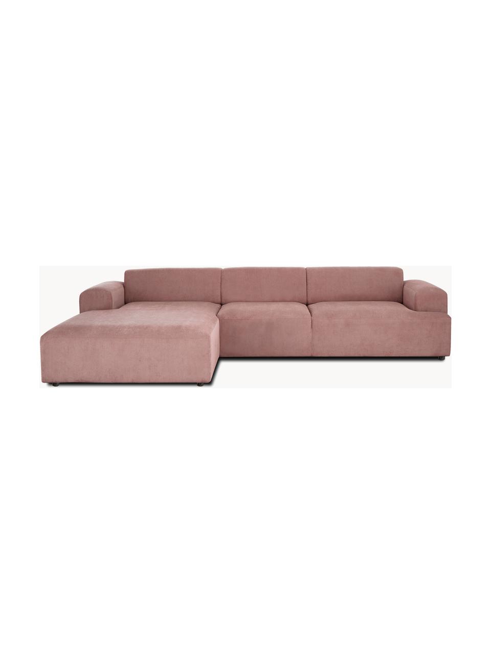 Corduroy hoekbank Melva (4-zits), Bekleding: corduroy (92% polyester, , Frame: massief grenenhout, FSC-g, Poten: kunststof, Corduroy oudroze, B 319 x D 196 cm, hoekdeel links