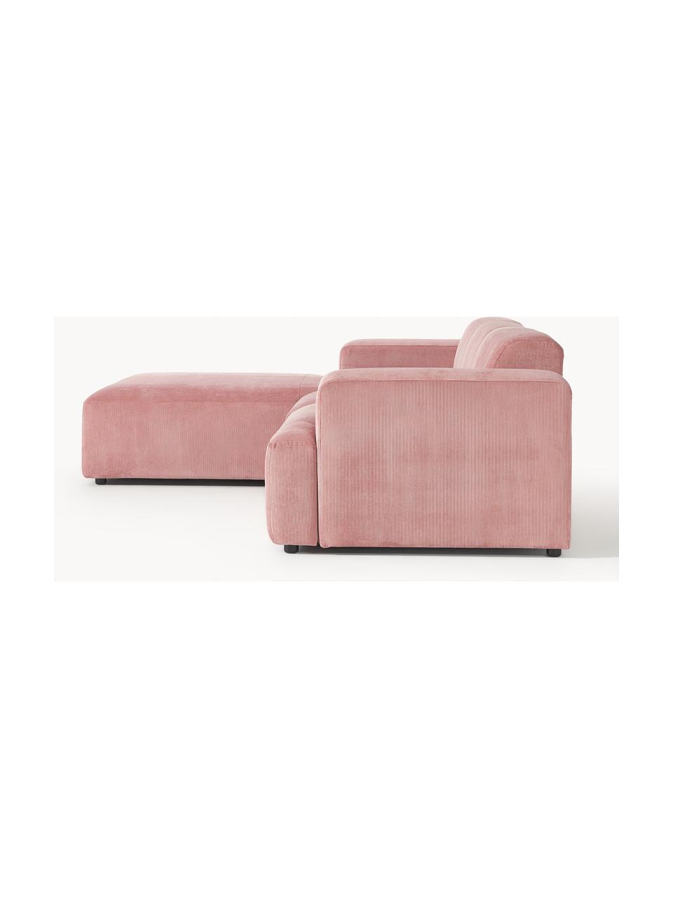 Canapé d'angle 4 places en velours côtelé Melva, Velours côtelé rose, larg. 319 x prof. 195 cm, méridienne à gauche