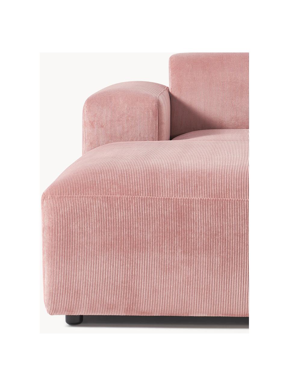 Sofá rinconera de pana Melva (4 plazas), Tapizado: pana (92% poliéster, 8% p, Estructura: madera de pino maciza, ce, Patas: plástico, Pana rosa palo, An 319 x F 195 cm, chaise longue izquierda