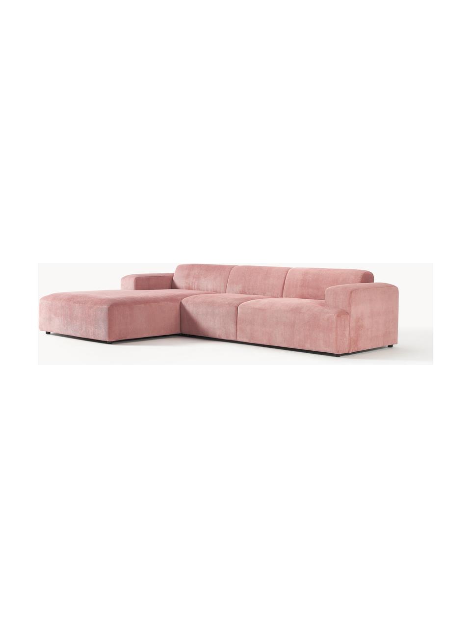 Sofá rinconera de pana Melva (4 plazas), Tapizado: pana (92% poliéster, 8% p, Estructura: madera de pino maciza, ce, Patas: plástico, Pana rosa palo, An 319 x F 195 cm, chaise longue izquierda