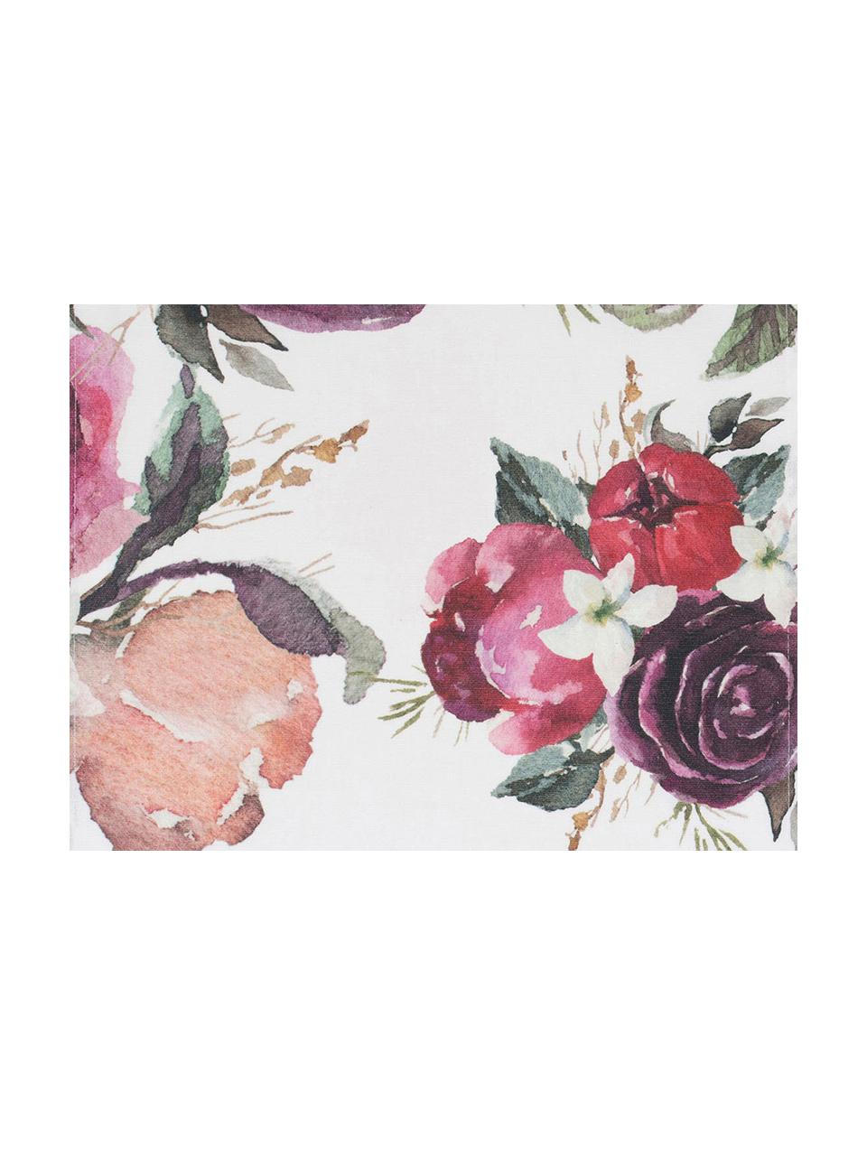 Baumwoll-Tischsets Florisia mit Blumenmuster, 2 Stück, 100% Baumwolle, Rosa, Weiss, Lila, Grün, B 38 x L 50 cm