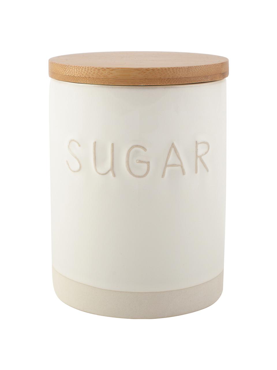 Contenitore Sugar, Contenitore: terracotta, Coperchio: legno, Bianco, Beige, Ø 10 x Alt. 14 cm