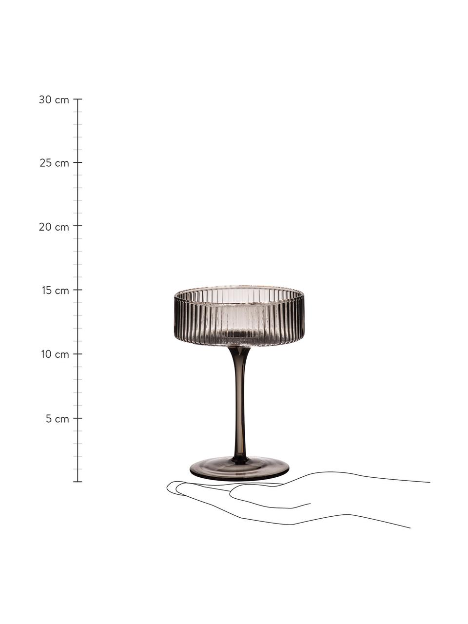 Copas pompadour de champán de vidrio soplado artesanalmente Erskine, 4 uds., Vidrio soplado artesanalmente, Gris, Ø 11 x Al 14 cm, 250 ml