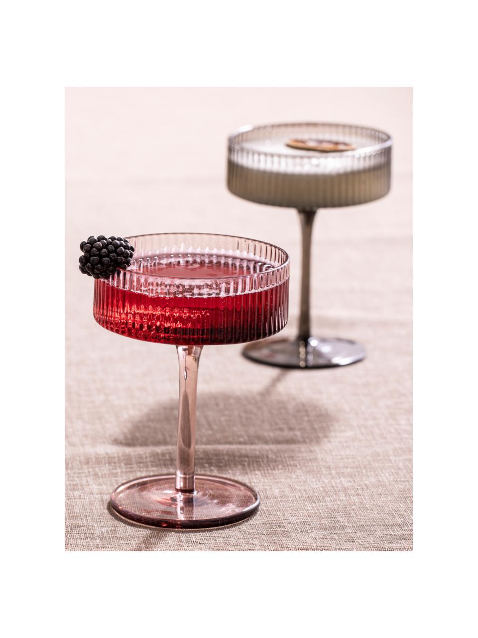 Ručne fúkané poháre na šampanské s drážkovou štruktúrou Erskine, 4 ks, Fúkané sklo, Sivá, Ø 11 x V 14 cm, 250 ml