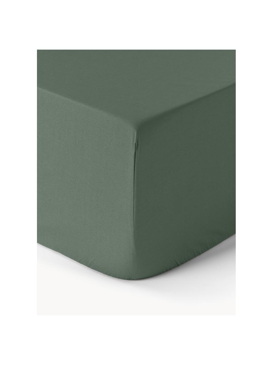 Napínací prostěradlo z bavlněného perkálu na kontinentální postel Elsie, Tmavě zelená, Š 90 cm, D 200 cm, V 35 cm