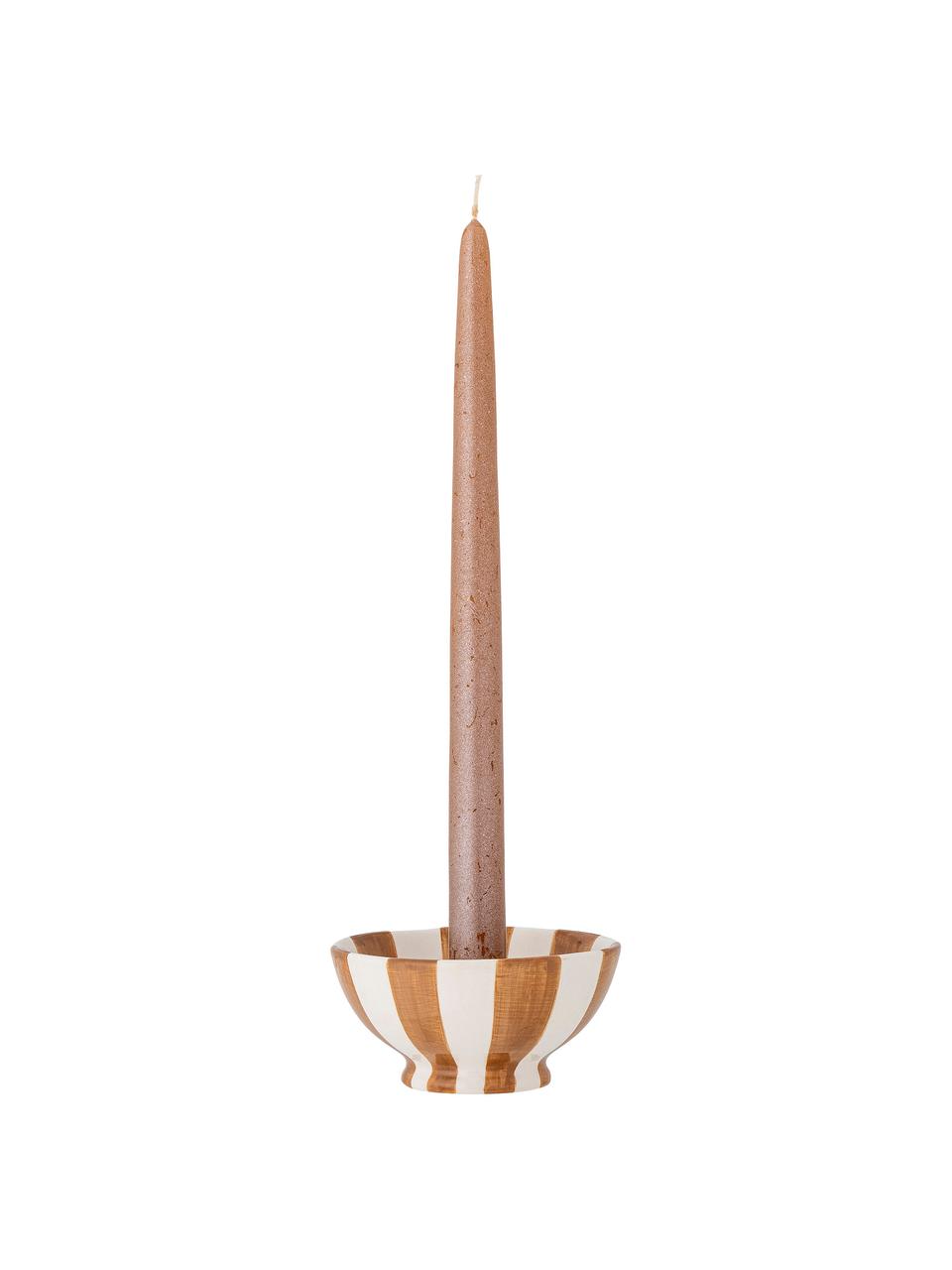 Bougeoir Eja, Grès cérame, Brun clair blanc cassé, Ø 11 x haut. 5 cm