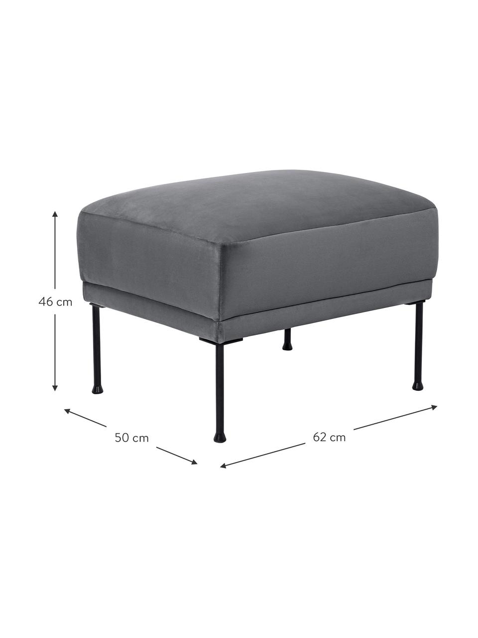 Tabouret de canapé en velours Fluente, Tissu gris foncé, larg. 62 x haut. 46 cm