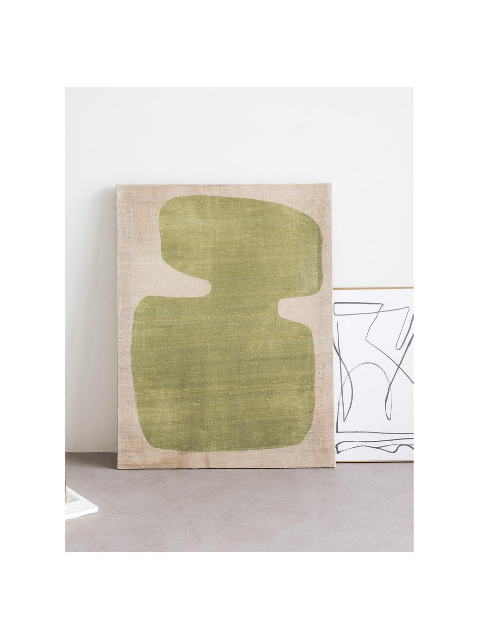 Wandobject Minimalism uit zijde in groen, Zijde, Groen, beige, B 50 x H 65 cm