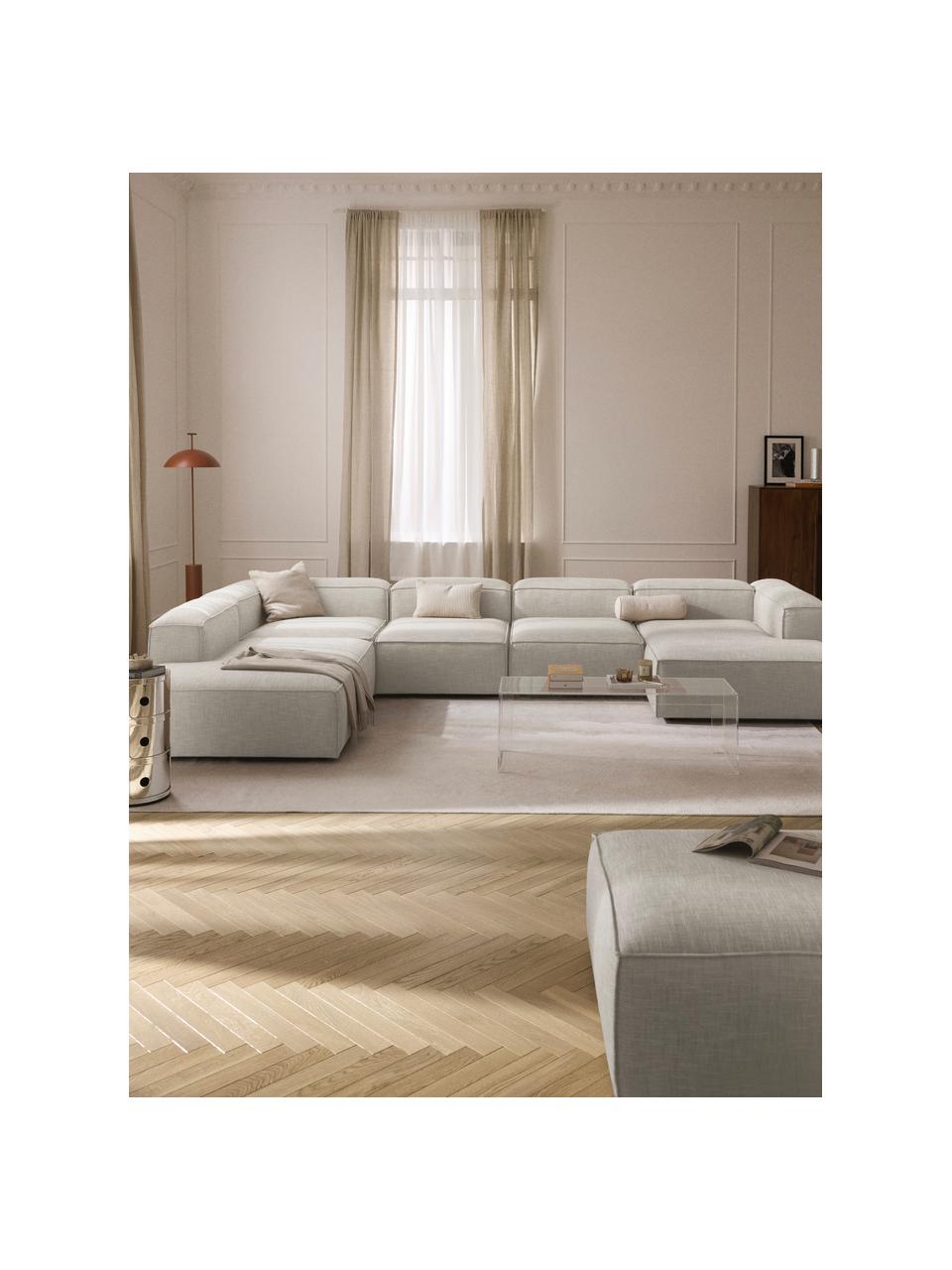 Divano ampio componibile in misto lino Lennon, Rivestimento: 50% viscosa, 25% lino, 15, Struttura: legno di abete rosso, com, Misto lino grigio, Larg. 418 x Prof. 269 cm, angolo a sinistra