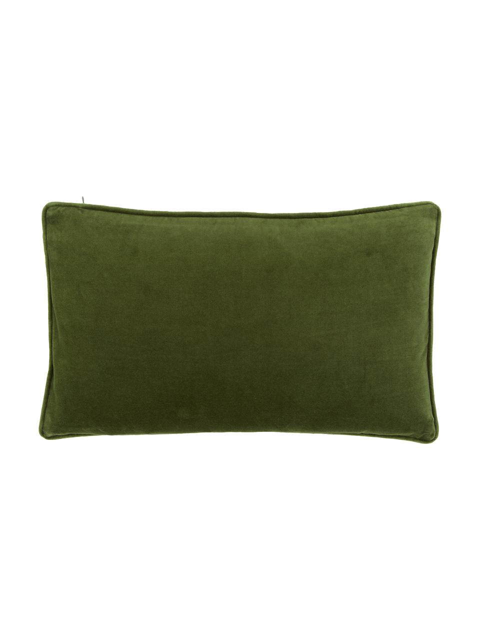 Effen fluwelen kussenhoes Dana in mosgroen, 100% katoenfluweel, Mosgroen, B 30 x L 50 cm