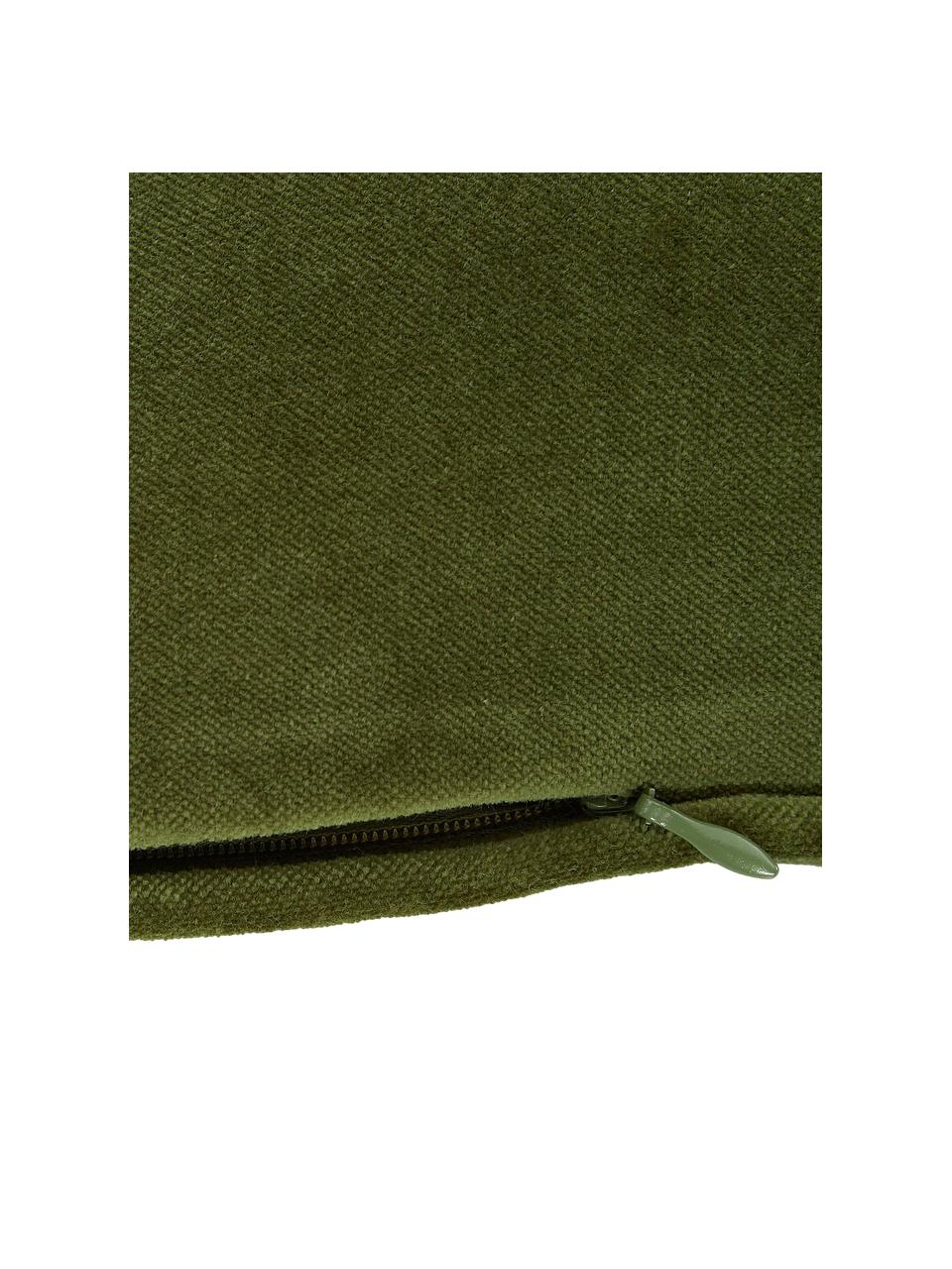 Effen fluwelen kussenhoes Dana in mosgroen, 100% katoenfluweel, Mosgroen, B 30 x L 50 cm