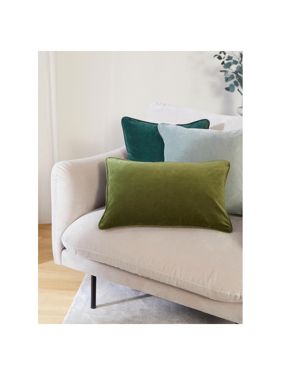 Funda de cojín de terciopelo Dana, 100% terciopelo de algodón, Verde oliva, An 30 x L 50 cm
