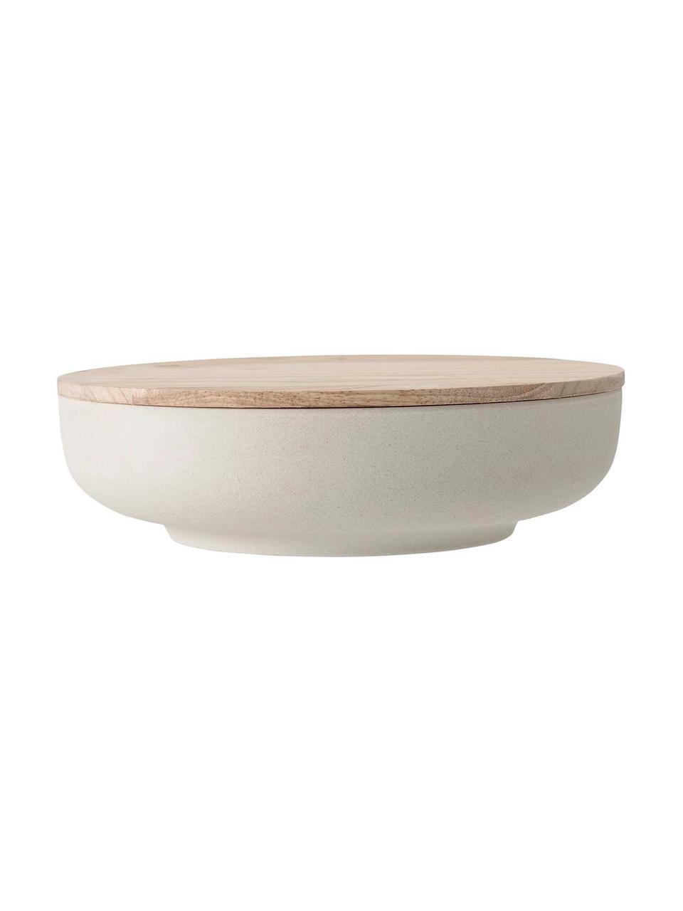 Opbergpot Java, Pot: 50% bamboevezels, 20% mel, Deksel: rubberhout, Wit, beige, Ø 26 x H 8 cm