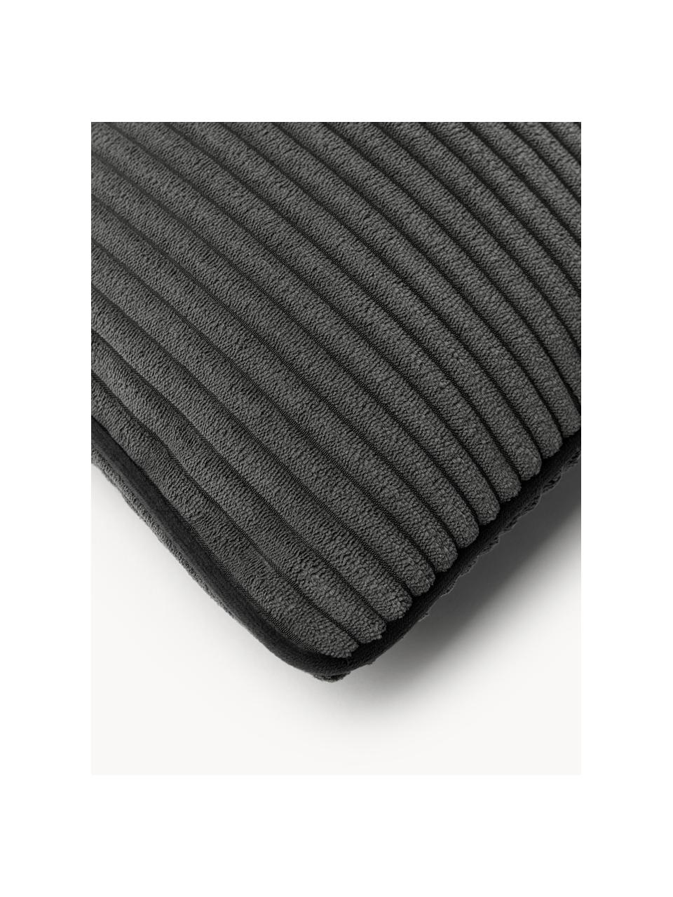 Housse de coussin en velours côtelé Kylen, Velours côtelé (90 % polyester, 10 % nylon)
 
Le matériau est certifié STANDARD 100 OEKO-TEX®, 21.HCN.84376, Anthracite, noir, larg. 30 x long. 50 cm