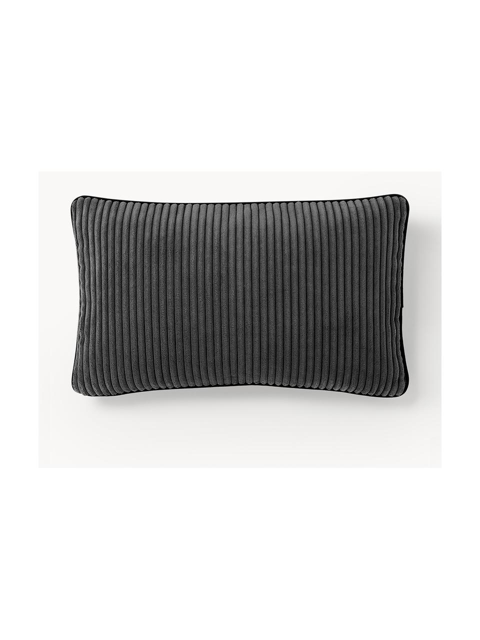 Housse de coussin rectangulaire en velours côtelé Kylen, Velours côtelé (90 % polyester, 10 % nylon)
 
Le matériau est certifié STANDARD 100 OEKO-TEX®, 21.HCN.84376, Anthracite, noir, larg. 30 x long. 50 cm