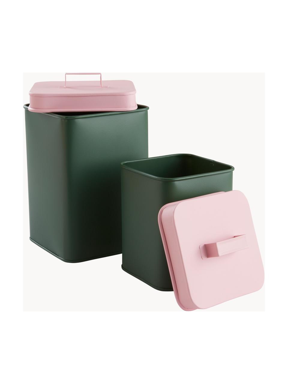 Set di 2 contenitori per alimenti Luca, Metallo rivestito, Verde scuro, rosa chiaro, Set in varie misure