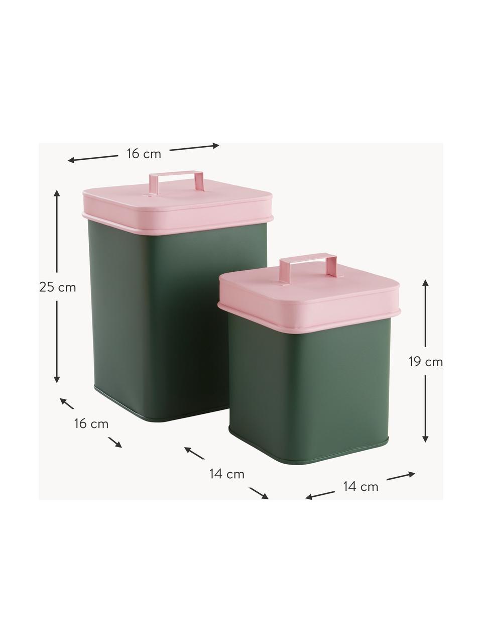 Set di 2 contenitori per alimenti Luca, Metallo rivestito, Verde scuro, rosa chiaro, Set in varie misure