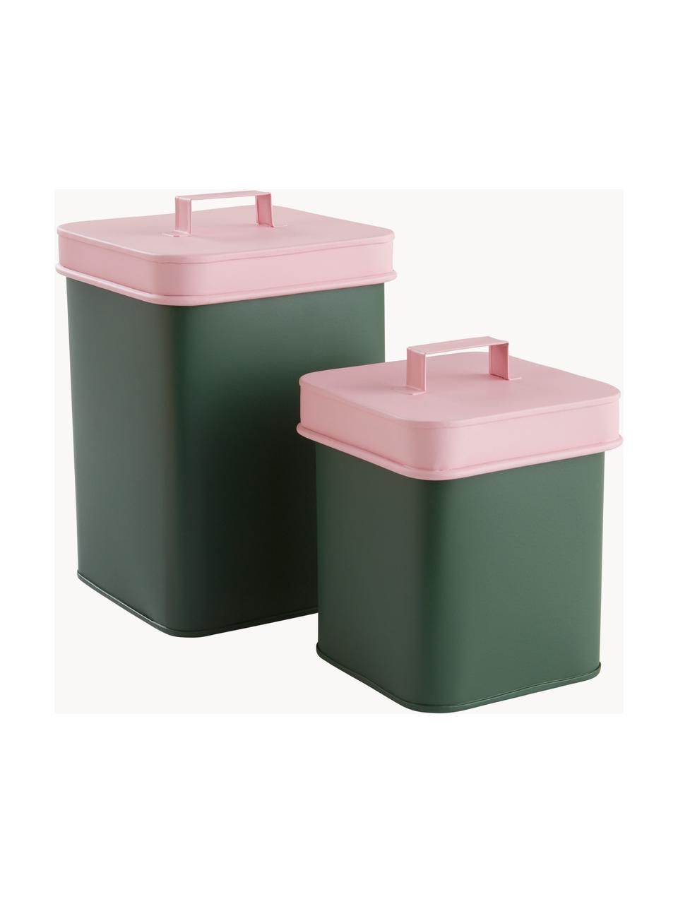 Set di 2 contenitori per alimenti Luca, Metallo rivestito, Verde scuro, rosa chiaro, Set in varie misure