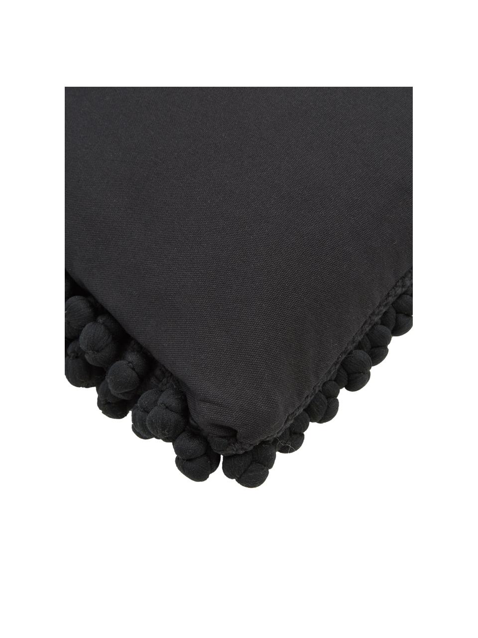 Kissenhülle Iona mit kleinen Stoffkugeln in Schwarz, Vorderseite: 76% Polyester, 24% Baumwo, Rückseite: 100% Baumwolle, Schwarz, 45 x 45 cm