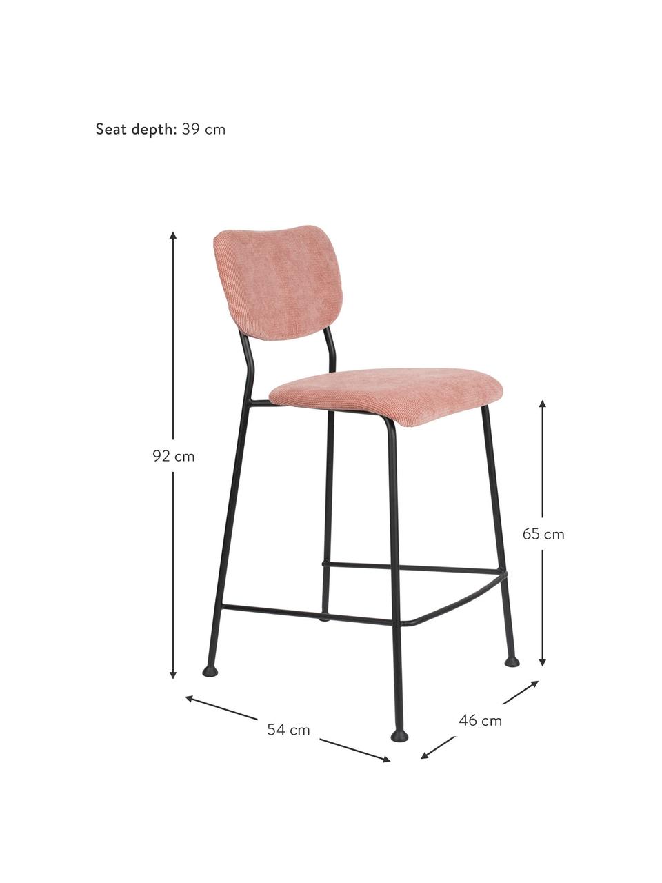 Krzesło kontuarowe ze sztruksu Beson, Stelaż: metal malowany proszkowo, Blady różowy, S 46 x W 92 cm