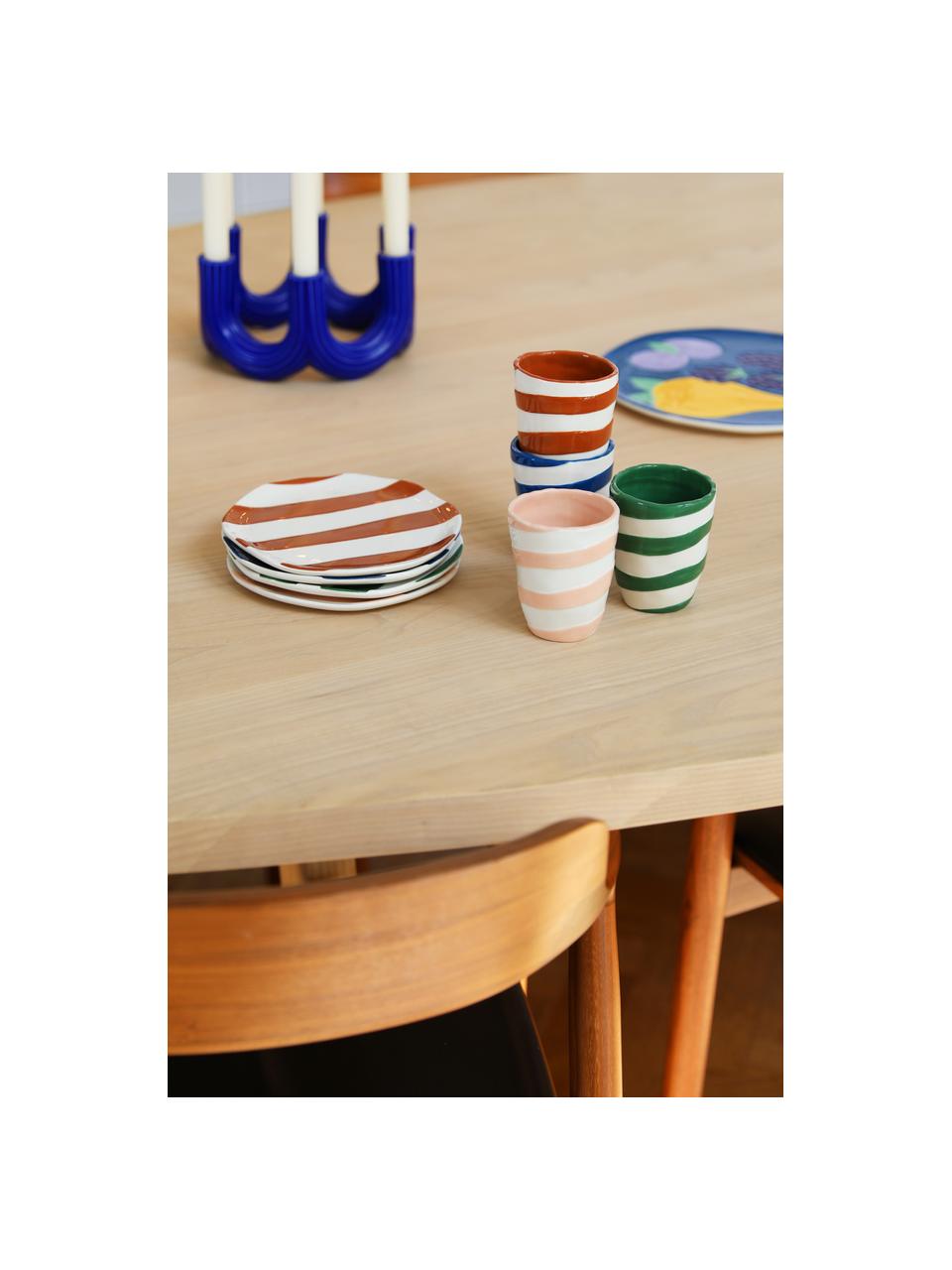 Handbeschilderde beker Oblique, set van 4, Dolomiet, Groen, blauw, beige, bruin, wit, Ø 8 x H 10 cm