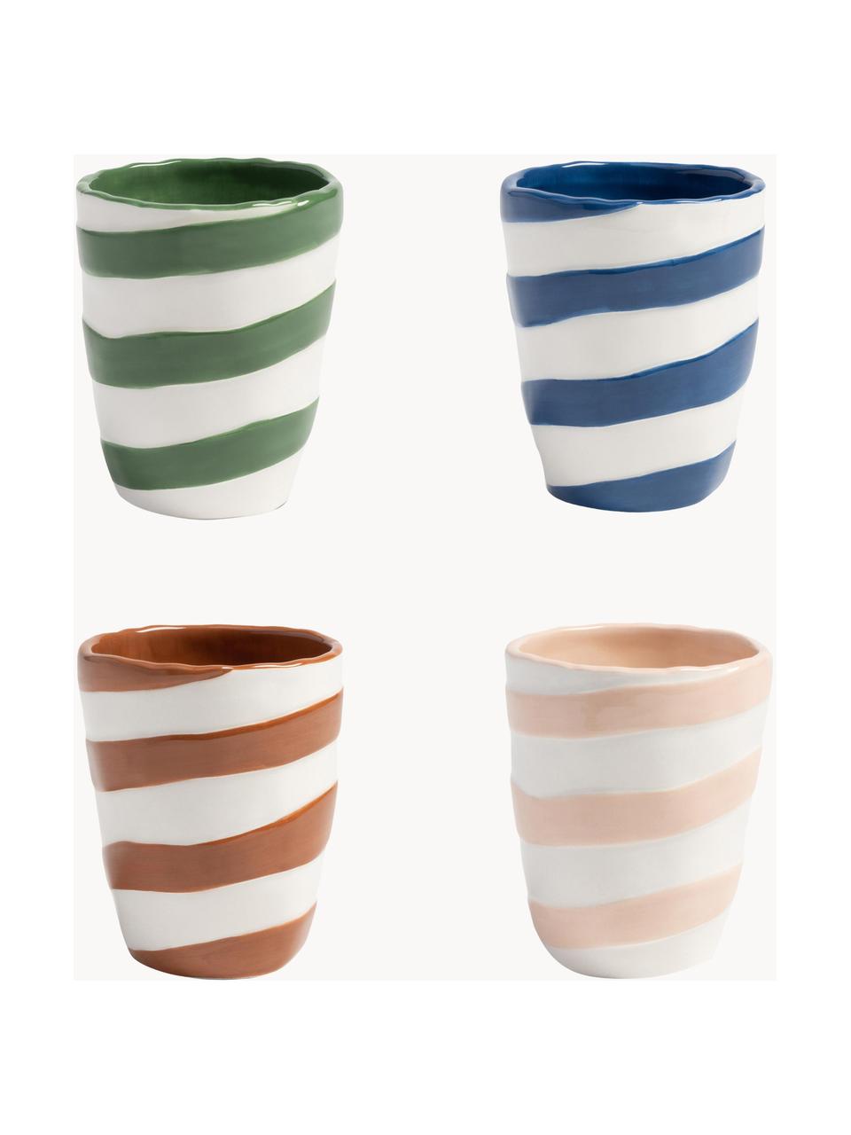 Verres peints à la main Oblique, 4 élém., Dolomie, Vert, bleu, beige, brun, blanc, Ø 8 x haut. 10 cm, 225 ml