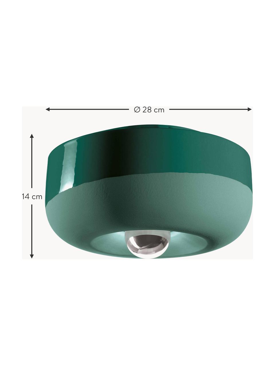 Handgefertigte Deckenleuchte Bellota, Keramik, Dunkelgrün, Ø 28 x H 14 cm