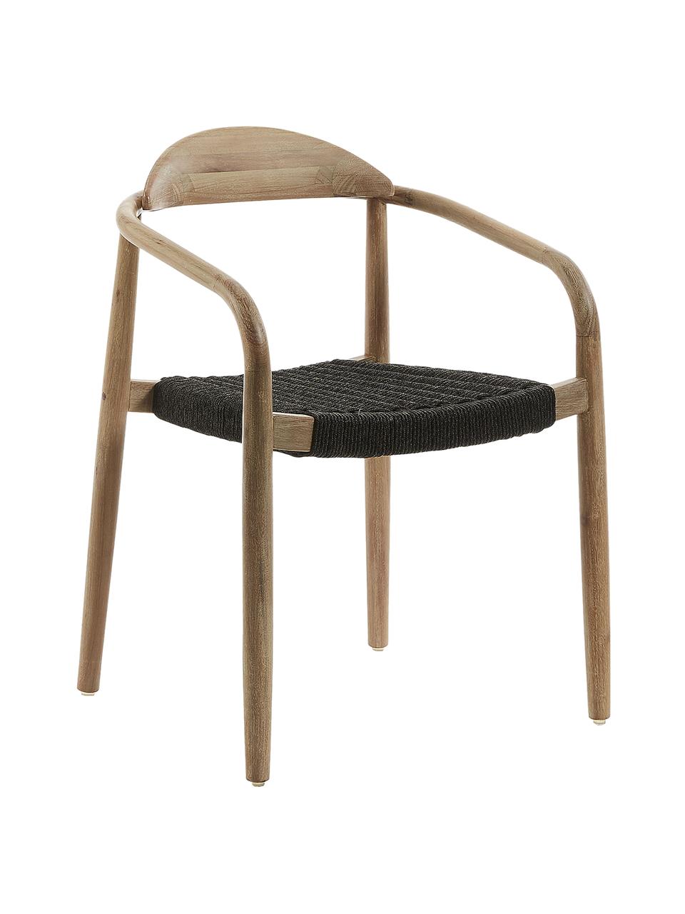 Massief houten fauteuil Nina, Frame: massief eucalyptushout, F, Zitvlak: polyester, uv-bestendig, Bruin, donkergrijs, B 56 x D 53 cm