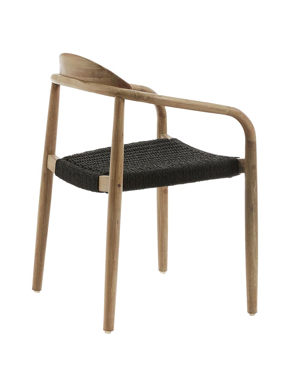 Massief houten fauteuil Nina, Frame: massief eucalyptushout, F, Zitvlak: polyester, uv-bestendig, Bruin, donkergrijs, B 56 x D 53 cm