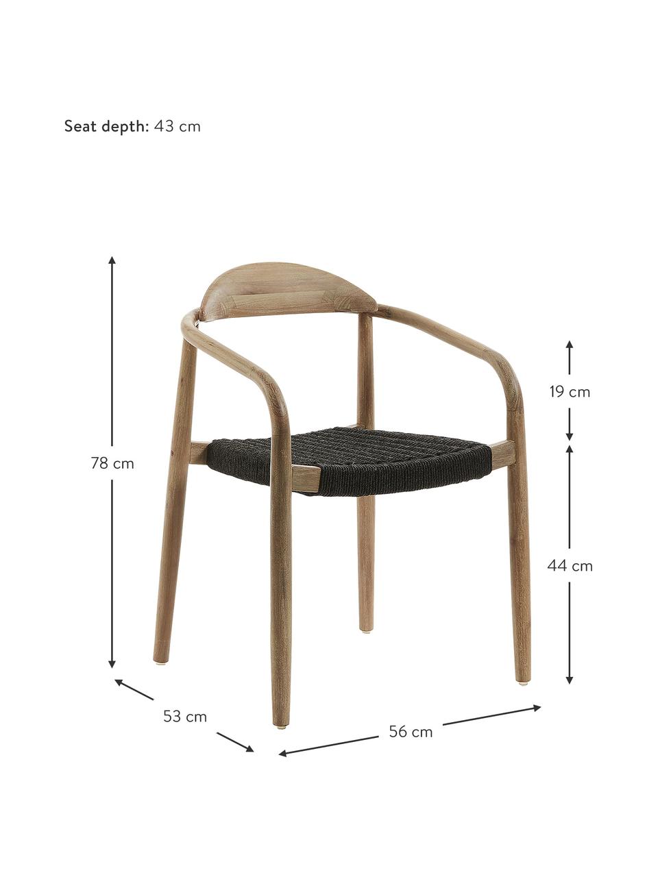 Massief houten fauteuil Nina, Frame: massief eucalyptushout, F, Zitvlak: polyester, uv-bestendig, Bruin, donkergrijs, B 56 x D 53 cm