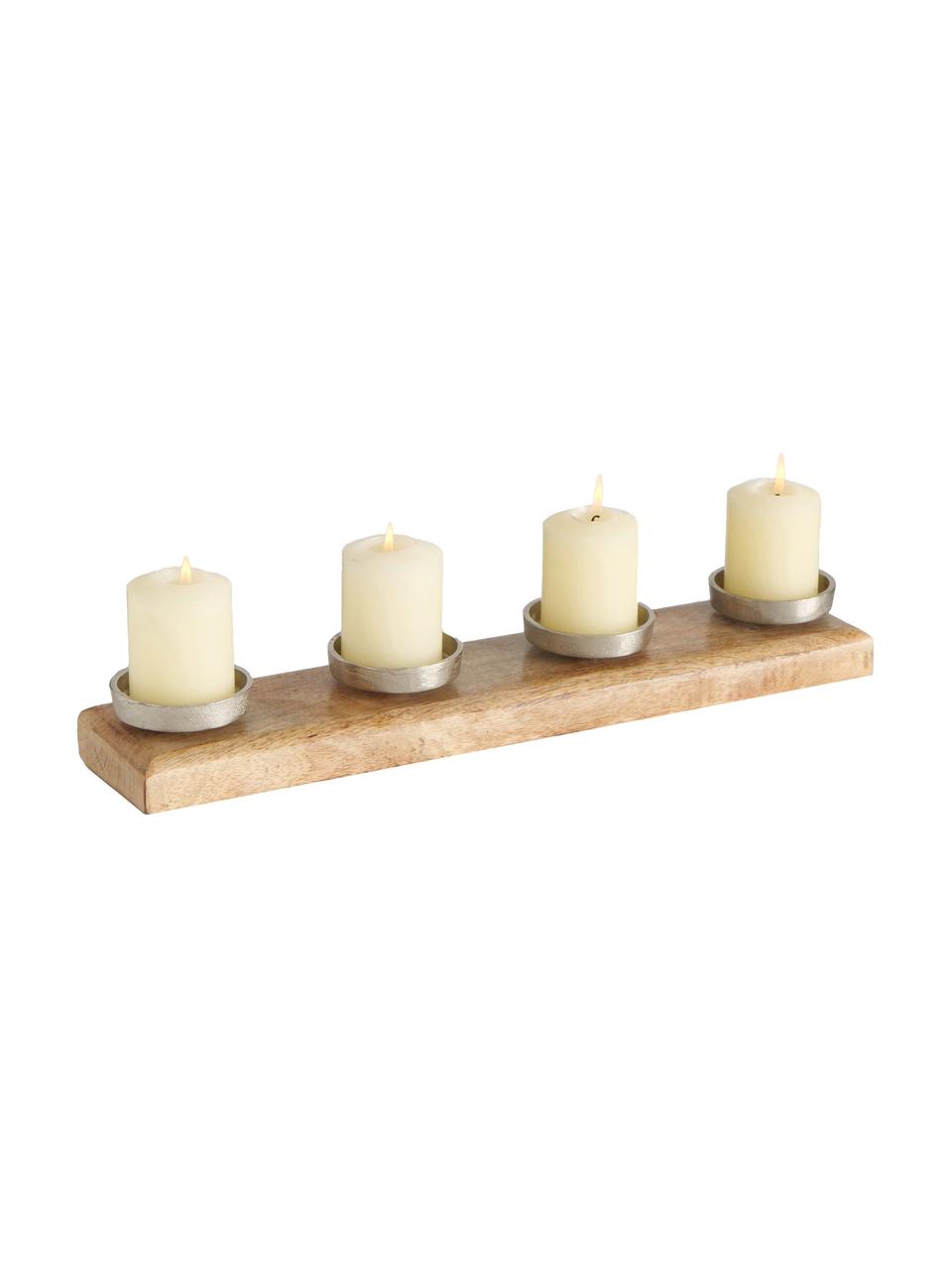 Candelabro Stiegler, Legno di mango, alluminio nichelato, Legno di mango, argentato, Larg. 50 x Alt. 6 cm